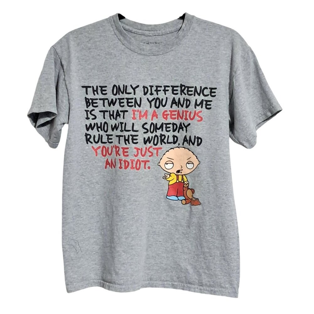 Family Guy Stewie Griffin Graphic T-Shirt Size XL Gray Cotton Short Sleeve‎ Mens